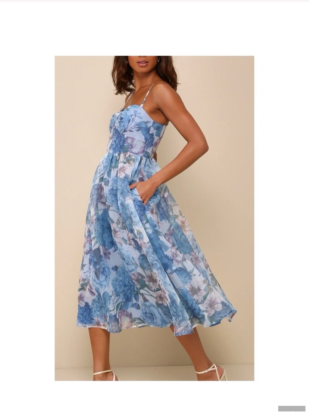 Lulu's Blue Floral Sweetheart Midi Dress - Picture 2 of 4
